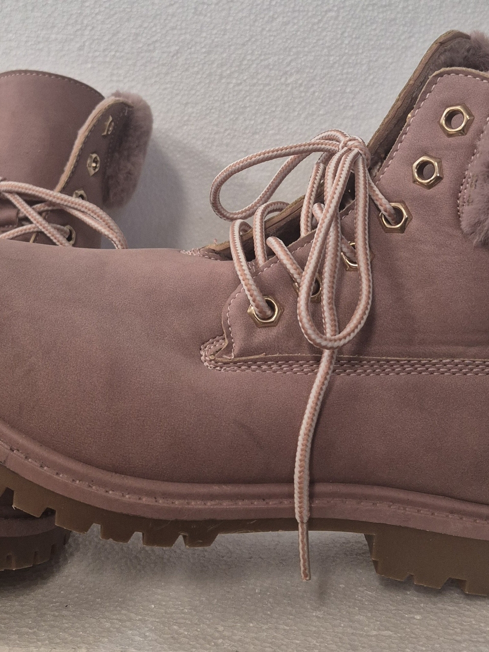 Streetwear Society Blush Pink Faux-Fur Lace-Up Ankle Boots Fall/Sping - Picture 2 of 9